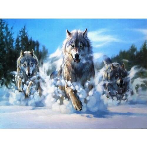 Animal 5D Diy Diamond Painting Cross Stitch Diamond Embroidery Run the snow wolf Picture Mosaic Pattern Home Decor New Year Gift