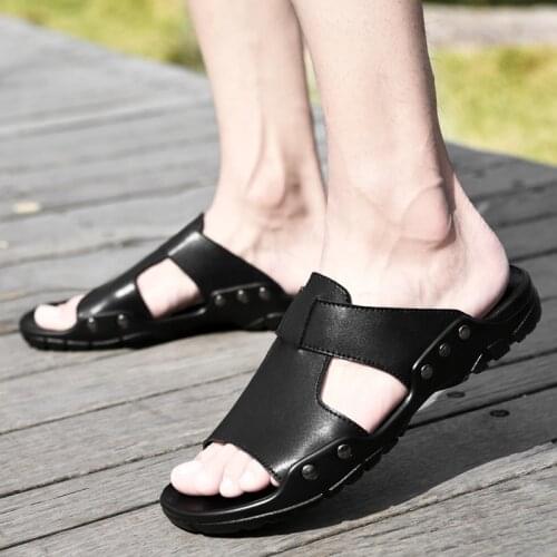 2021 Summer Outdoor Sneaker Beach Rubber Flip Flops Men Water Trekking Sandals Men Genuine Leather Classic Roman Sandals