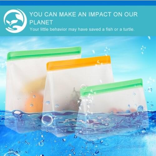 3 Sizes Leak-proof Silicone Food Storage Containers Reusable Standing Containers Zip Closure Bag Cup Fresh Bag Food Storage Bag