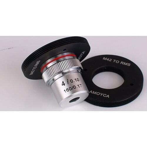 4X Objective lens 20.2mm and Aluminum Adapter Ring Mount for Microscope Objective Lens RMS to M42 Use on Digital Camera