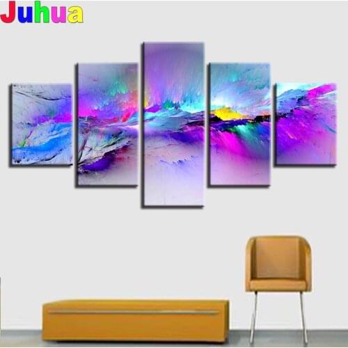 5 Pieces Color Abstract Graffiti Scenery Diamond Painting Crystal Full Round diamond Mosaic Diamond embroidery Purple Landscape