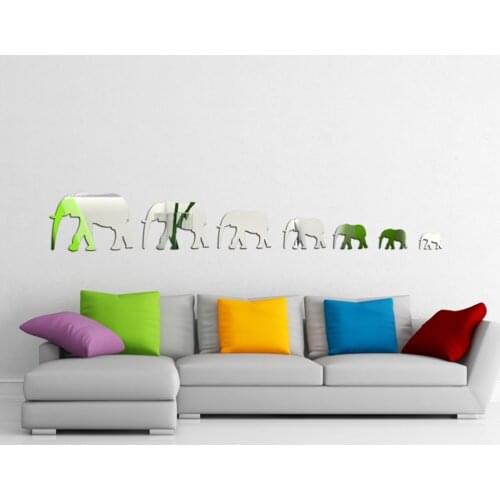 7 Pcs Cute Elephant Wall Mirror Sticker Living Room Bathroom Decor Various Combinations Of Different Sizes DIY Wall Decoration