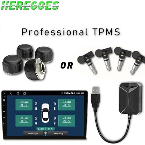 Car TPMS USB Tire Pressure Monitoring System For Android Car DVD Player 4 Sensors Alarm Tire Temperature