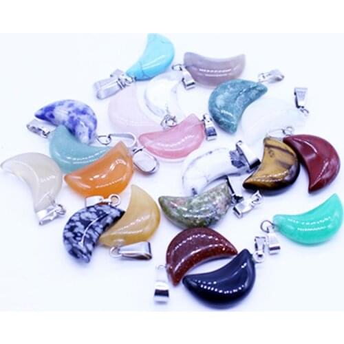 Julie Wang 5PCS Natural Stone Charms Random Mixed Crescent Shape Small Pendant Women Necklace Bracelet Jewelry Making Accessory