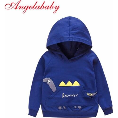 Childrens Cartoon Dinosaur Hooded Sweater Tops Girls and Boys Clothes Casual Kids Pullover Outdoor Autumn Pocket Sweatshirt