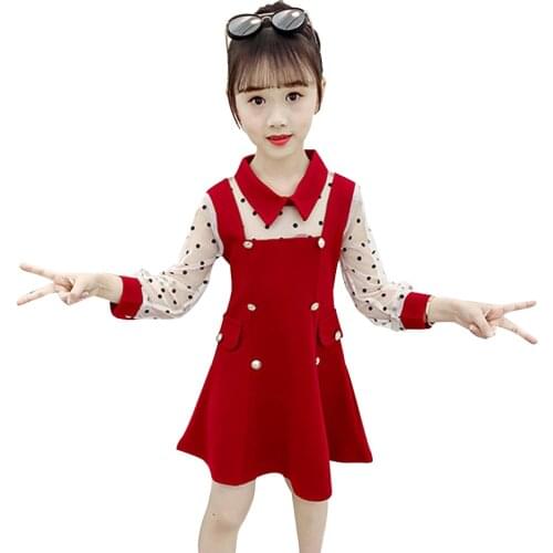 Dress For Girls Dot Pattern Girls Party Dress Kids Patchwork Children Mesh Dress Autumn Childrens Clothing 6 8 10 12 14