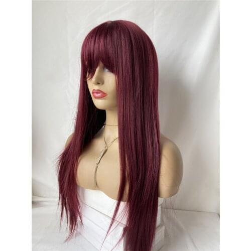 Long Burgundy Synthetic Lace Front WIgs With Bang Baby Hair 99J SYnthetic Lace Front Wig