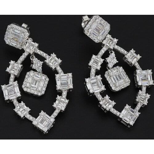 EYER Long Big Geometric Drop Earrings For Women Wedding Cubic Zircon Dubai White gold Jewelry aretes de mujer modernos 2021