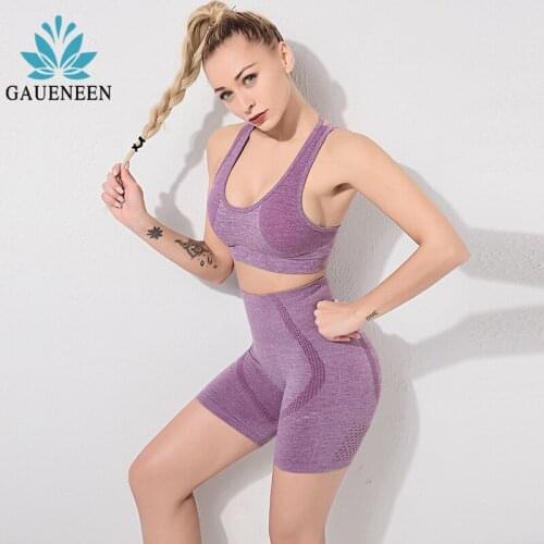 GAUENEEN Seamless Sport Set Women Tracksuit Gym Clothing Padded Push Up Sport Bra High Waist Shorts Workout Clothes Yoga Set