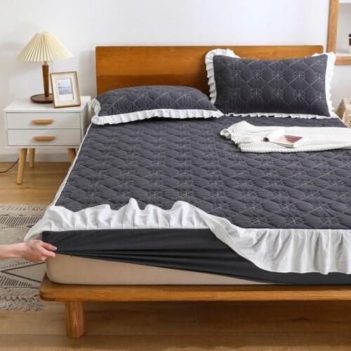 Korean Princess Style Clip Cotton Bed Sheet Cover Thicken Quilted Mattress Cover Fitted Bed Sheet With Elastic Band #/L
