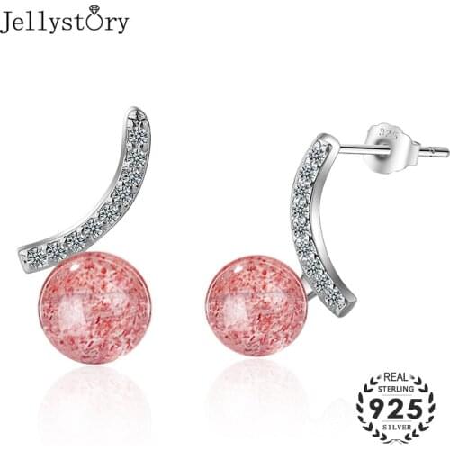 Jellystory silver 925 drop earrings with round shaped pink crystal gemstones earring fine jewellery for women wedding wholesales
