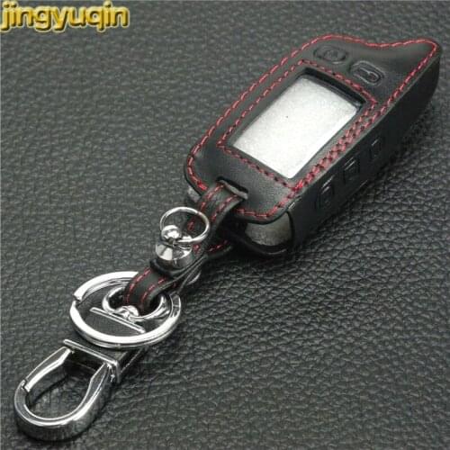 Jingyuqin Leather Car Styling Key Cover Case For Tomahawk TW9010 Two Way Alarm System LCD Remote Controller Car Alarm Keychain