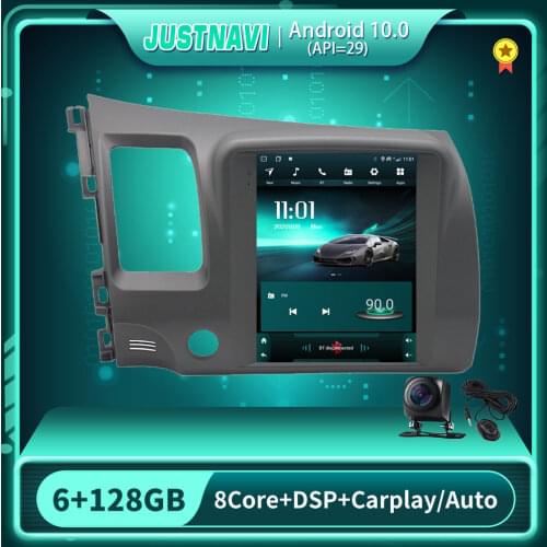 JUSTNAVI Android 10 Car Radio Autoradio For Honda Civic 8 2005-2011 Tesla Style Multimedia Video Player Navi Stereo BT Carplay