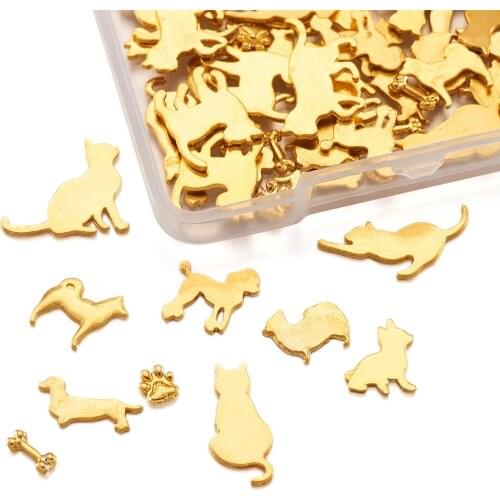 60pcs/Box Alloy Cabochons Animal Style Golden Cabochon For DIY UV Epoxy Resin Mold Pressed Flower Jewelry Embellishments Finding