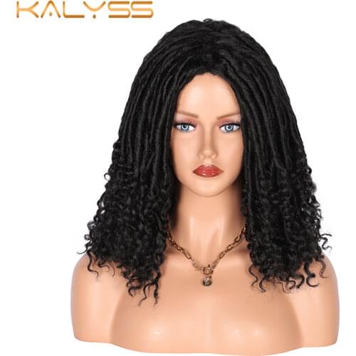 Kaylss 14 Inches Short Goddess Locs Wig Braided Wig for Black Women Synthetic Hair 4x4 Lace Closure 1B Ombre T30