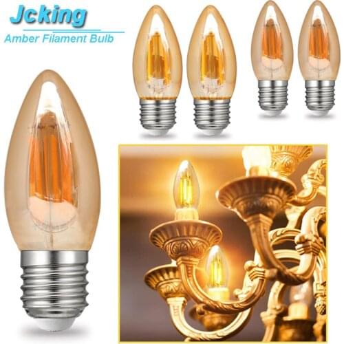 JCKing Dimmable 2W/4W/6W/8W E26/E27 LED Filament Bulbs Candle tip LED Amber Bulb, LED Antique Chandelier