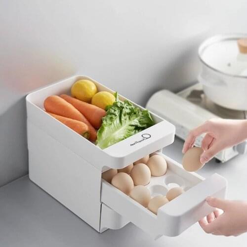 Egg Storage Box With Egg Grid Egg Rack Tray Fridge Food Organizer Box Vegetable Seasoning Storage Shelf For Kitchen Accessories