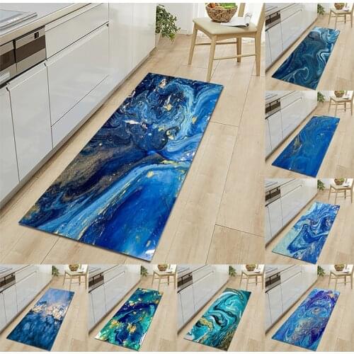 Kitchen Mat Modern Anti-slip Area Rugs Living Room Balcony Bedroom Printed Carpet Hallway Blue Green grain Floor Mat