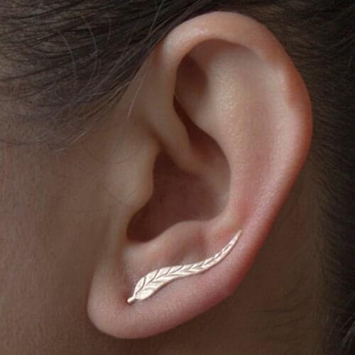 Trendy Metal Gold Silver Novelty Earrings Leaf Ear Clip For Women Girls Jewelry