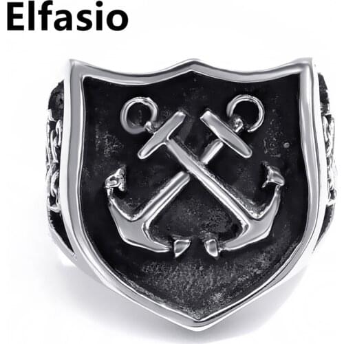 Mens Boys Navy Anchor Nautical Sailor 316L Stainless Steel Biker Ring US size 8-14