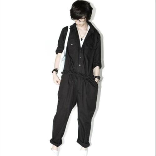 Spring and summer new Korean personality mens overalls jumpsuit pants overalls large size pants hair stylist stage