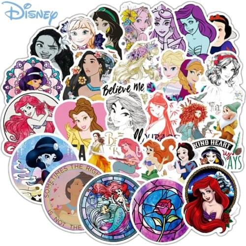 10/50PCS Disney Princess Retro Girl Stickers Waterproof Cartoon Laptop Guitar Skateboard Luggage Helmet Sticker Funny Kids Toys