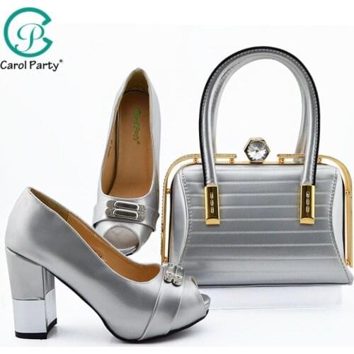 Latest Design Italian Peach Color African Matching Ladies Shoe and Bag Set In Women High Heels Women Weddding Bag Set for Party
