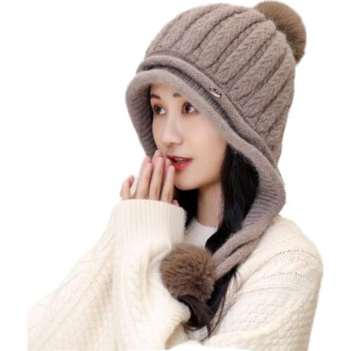 New Korean knitted Hats Women Cute Beanies Hat Thickening Beanie Skullies Velvet Knit Bonnet Caps Ladies Earmuffs Wool Hat