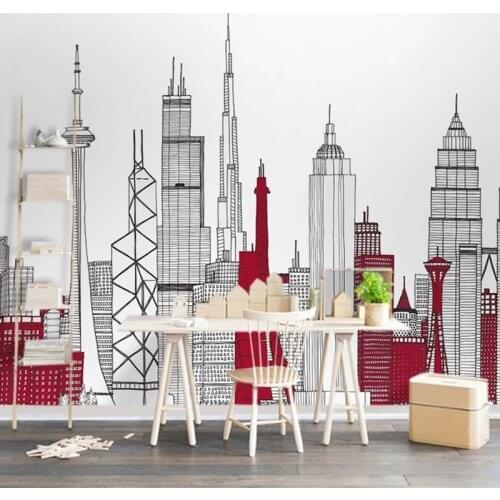 Personalized Home Decor Wallpaper 3D Mural Simple Hand-painted Architectural Building City TV Background Painting Papel De Pared