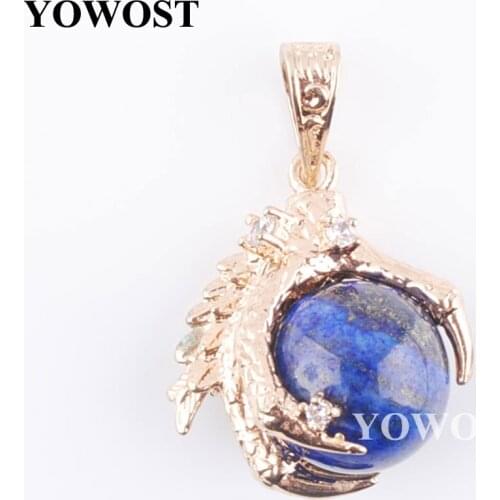 Wholesale 5Pcs/Lot Lapis Lazuli Stone Pendants Dragon Claw Charm Round Ball Bead Crystal Reiki Chakra Jewelry QN3095