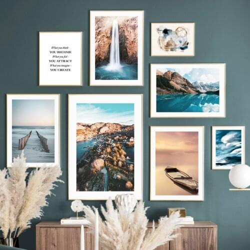 Fall Lake Mountain Boat Road Wall Art Canvas Painting Nordic Posters And Prints Wall Pictures For Living Room Salon Decoration