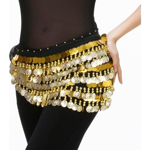 238 Golden Coins Multi-Row Belly Dance Skirt Wrap & Hip Scarf Gift Idea Free Shipping