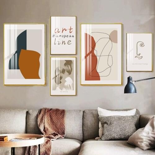 Simple Nordic Abstract Geometric Shape Line Character Combination Canvas Painting Print Poster Picture Wall Living Room Decor