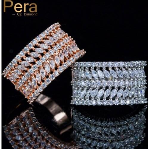 Pera Luxurious Noble Design Jewelry Big Marquise Shape Cubic Zirconia Mirco Pave Elegant Women Engagement Party Finger Ring R081