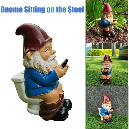 Garden Gnome Reading Phone Sitting on the Closestool Funny Dwarf Toilet Statue Mini Resin Miniature Crafts Desk Home Decor