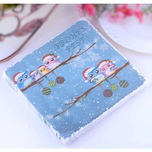 33*33cm 20pcs/lot Owl Dark Blue Printed Napkin Decoupage Servilletas Table Paper Napkins Elegant Tissue Party Home Decoration