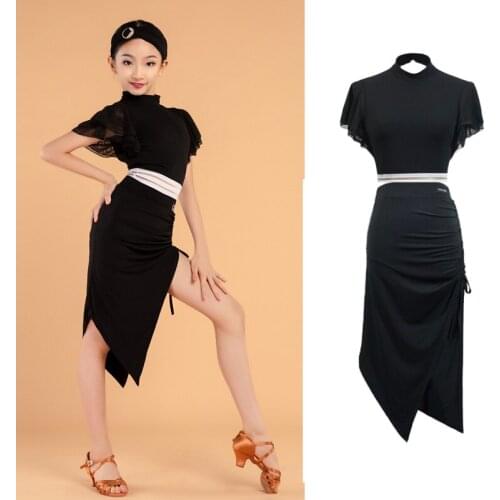 Latin Dance Tops For Girls Black Skirt Backless Stage Costume Designer Clothes Cha Cha Dancewear Salsa Dancing Outfit JL3034