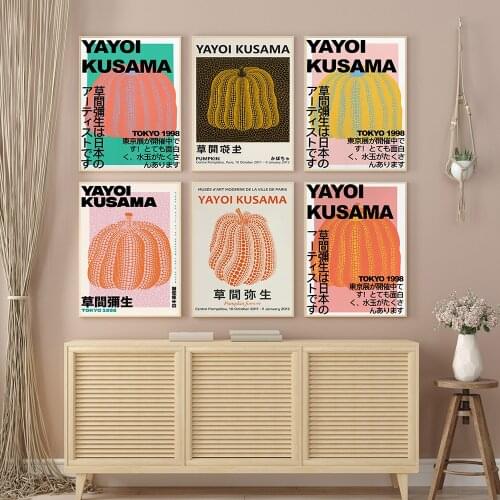 Yayoi Kusama Tokyo Exhibition Posters Wall Art Print Modern Abstract Orange Pumpkin Dot Canvas Painting Pictures Interior Decor