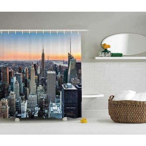 New York Shower Curtain New York City Manhattan Skyline Cityscape Contemporary Artistic Sunset Landscape Rose Bath Curtains