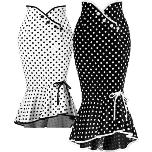 Women Fashion Punk Style Retro Jacquard Mermaid Skirt Halloween Gothic Victorian Steampunk Long Ruffle Fishtail Tiered