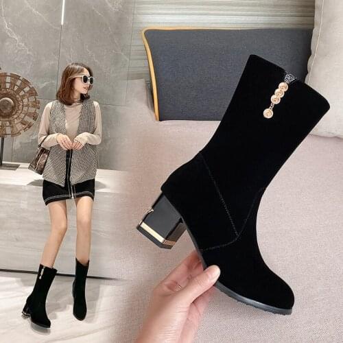 Autumn Brand New Women mid calf Boots Autumn Winter Woman Sexy High Heel Shoes Ladies Zipper Botas Size 33-43