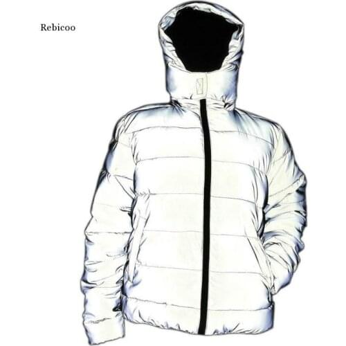 Winter Warm Reflective Jacket Coat Women Men Thick Cotton Padded Outwear Night Jogger Hooded Parka Plus Size Hip Hop Streetwear