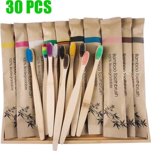 30pcs Adults Bamboo Toothbrush Charcoal Soft Bristle Wooden Handle Teeth Brush Zero Waste Oral Care Eco Friendly Toothbrushes