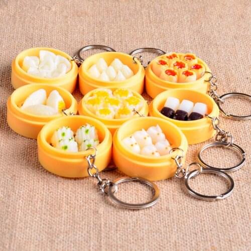 1PC Cute Simulation Food Keychain Steamed Dumpling Noodles Casserole Rice Pendant Bag Pendant Keychain Random Style