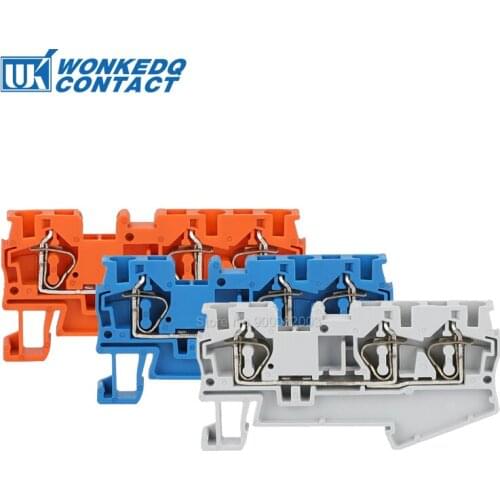Din Rail Terminal Blocks 10Pcs ST-4-TWIN Connectors Electrical Wiring Return Pull Type Three Conductors Terminal Blocks