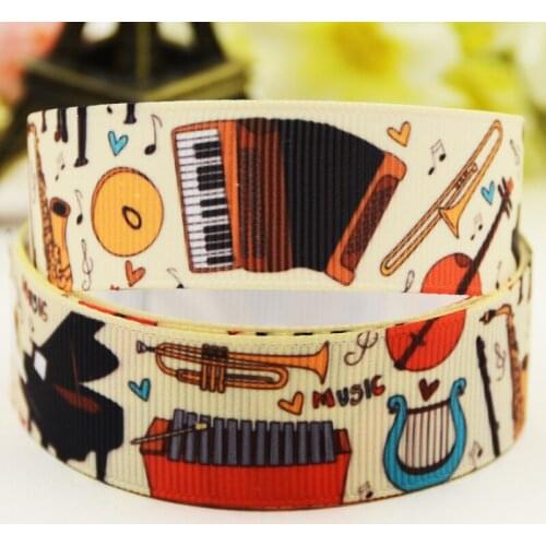 22mm 25mm 38mm 75mm Musical Instruments Cartoon printed Grosgrain Ribbon party decoration 10 Yards X-03323
