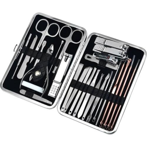 27 Pcs Professional Manicure Set Nail Cutter Pedicure Kit Scissors Set Stainless Steel Eagle Hook Portable Toenail Clipper Tools