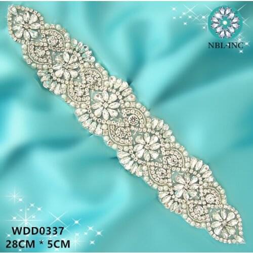 30pcs Wedding dress belt rhinestone appliques iron on beaded crystal applique for wedding dresses sash WDD0337