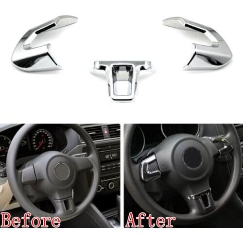 3x New Chrom ABS Car Steering Wheel Trim Cover For 2009-2012 VW Bora Jetta Polo Golf VI