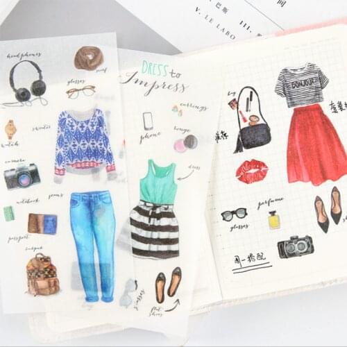 6 Pieces Bag Ink Watercolor Animal And Plant Simple StickerDecorative Washi Sticker Diary Stationery Scrapbooking Stick Label